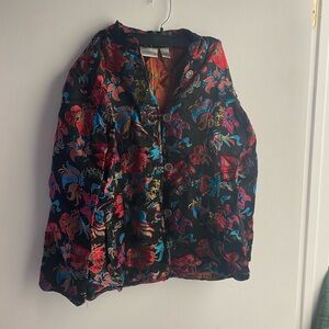 Chico’s vintage silk Floral Black Jacket embroidered size 1